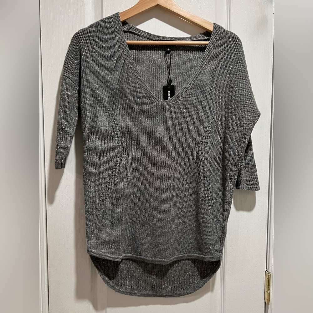 NWT Express Gray sparkle cotton knit sweater, size XS